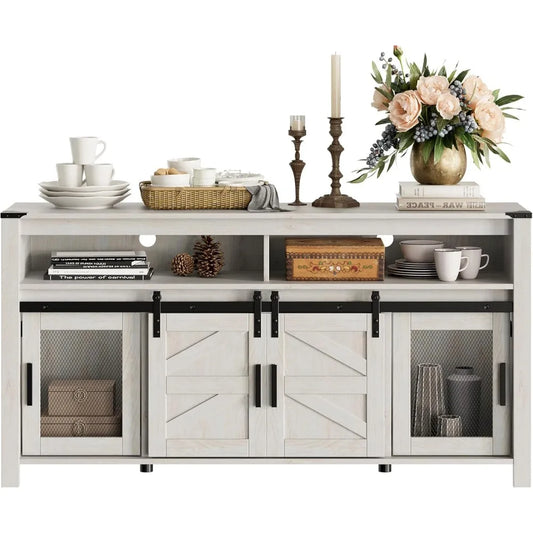 DAFIFY Farmhouse Buffet Cabinet Rustic Sideboard Sliding Barn Doors