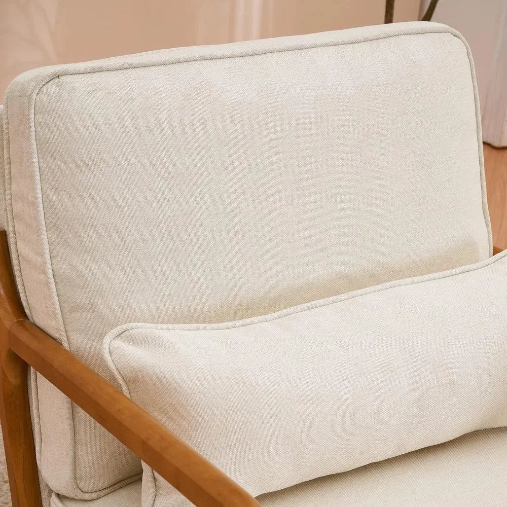 Mid-Century Modern Accent Chair, Living Room Chairs with Pillow Corduroy Upholstered Lounge Armchair with Solid Wood Frame