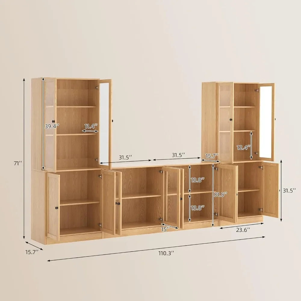 4-Piece Large TV Stand with Bookshelves for TVs up to 75, TV Entertainment Center Media Center with Tempered Glass Doors.