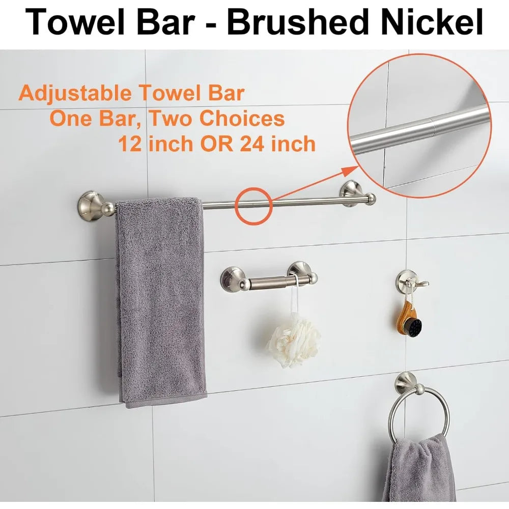 NBVCX Adjustable Expandable Towel Bar 4 Piece Wall Mounted Set