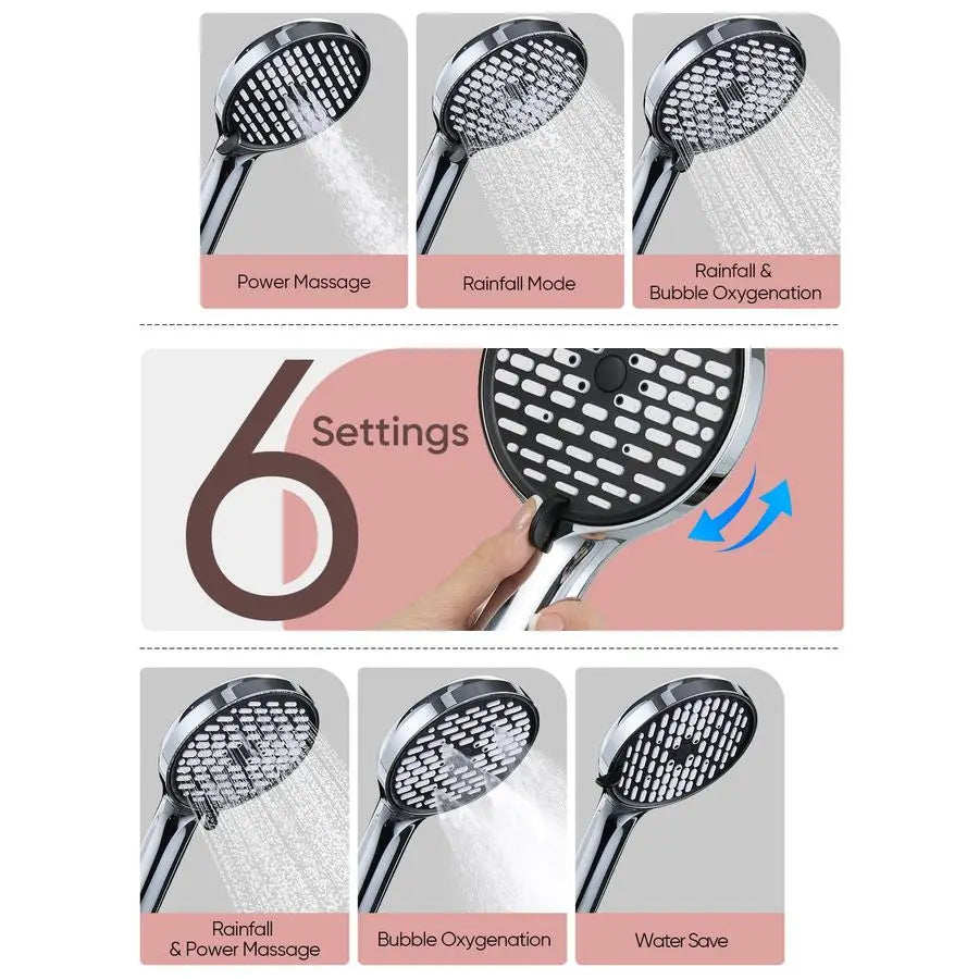 11.8 Inch Rain Shower Head with 6 Modes Handheld Water SprayHigh Pressure Showerhead Combo with 11 Inch Adjustable Extension Arm