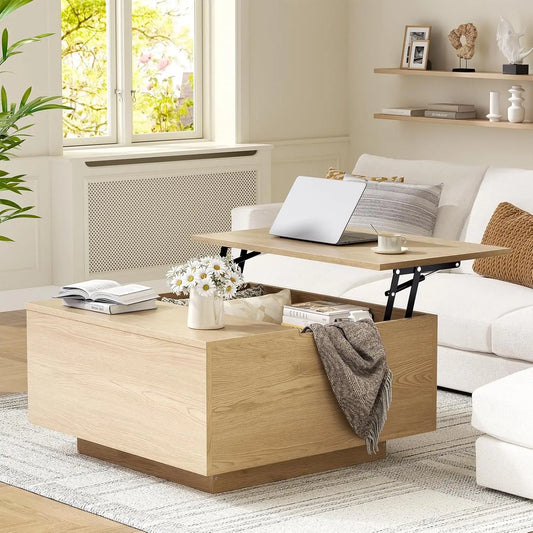 Lift Top Farmhouse Wood Coffee Table With Hidden Storage