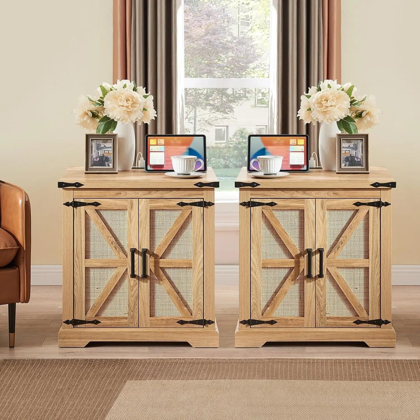 XIAOLANG Farmhouse End Table With Charging Station Set Of 2