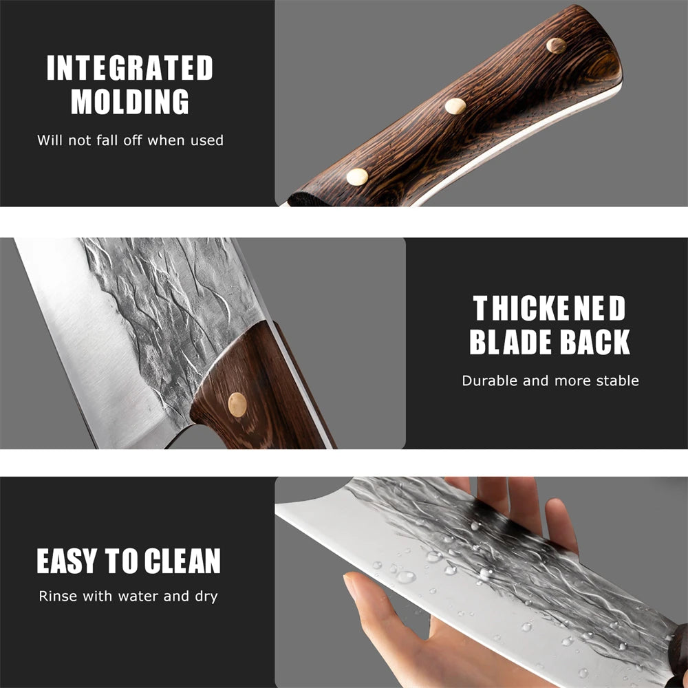7pcs Kitchen Knife Set with Roll Bag Hand Forged Boning Knife for Meat Cleaver Cutting & Viking Knives with Ergonomic Handle