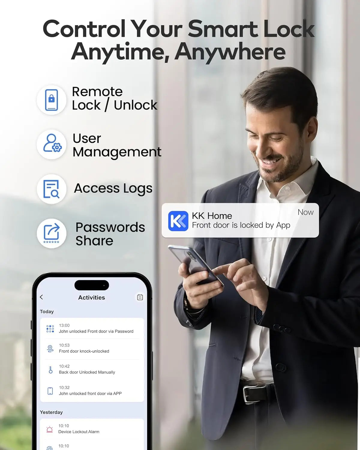 WiFi Smart Lock With Fingerprint, Keypad, App Control, Alexa Compatible IP55