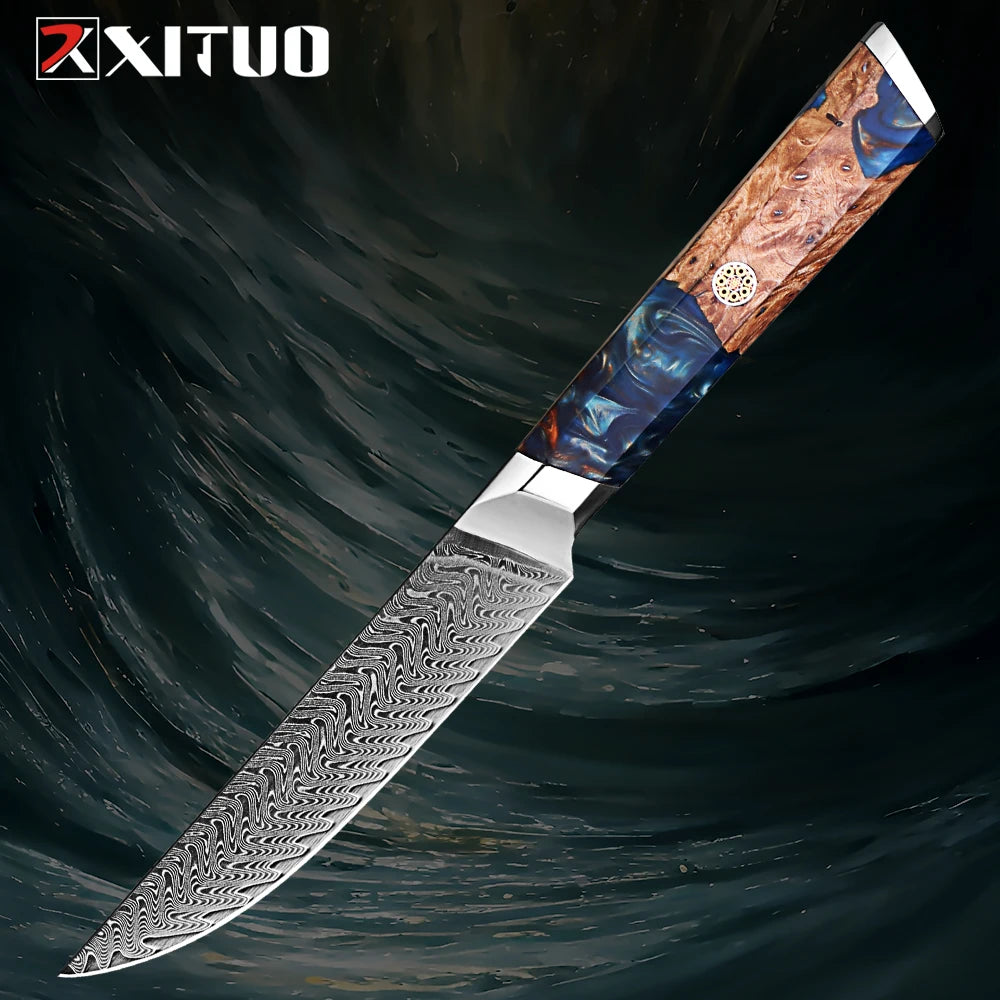 1-9 Pcs Damascus Knife Set Japanese Kitchen Knives VG10 Steel Core Ultra-Sharp Pro Chef Knife Set with Resin & Burl Wood Handles