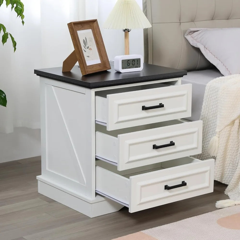 XIAOLANG Farmhouse Nightstands Set Of 2 With Charging Station