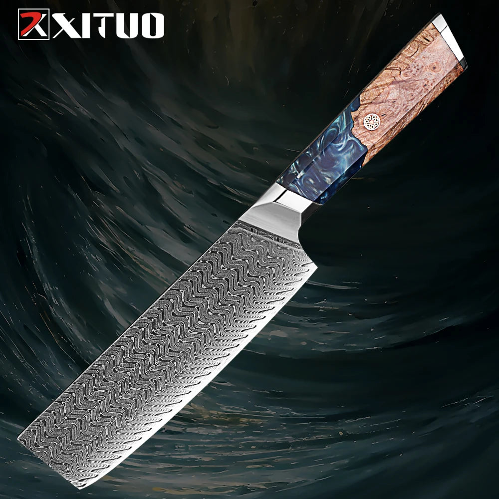 1-9 Pcs Damascus Knife Set Japanese Kitchen Knives VG10 Steel Core Ultra-Sharp Pro Chef Knife Set with Resin & Burl Wood Handles