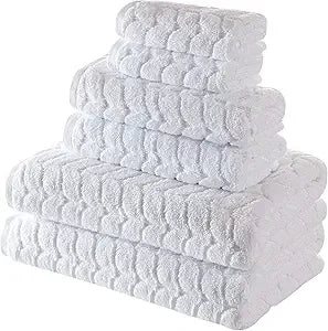 Turkish Bath Towels, Soft Plush Jacquard Luxury Bath Towels, Quick Dry Towel Set (White, 6 pcs Towel Set)