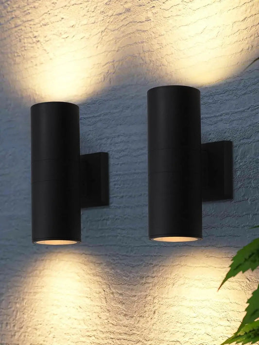 Modern Outdoor Cylinder Wall Lights, Matte Black Waterproof Sconce, E26 Base, Pack of 2 for Porch and Exterior