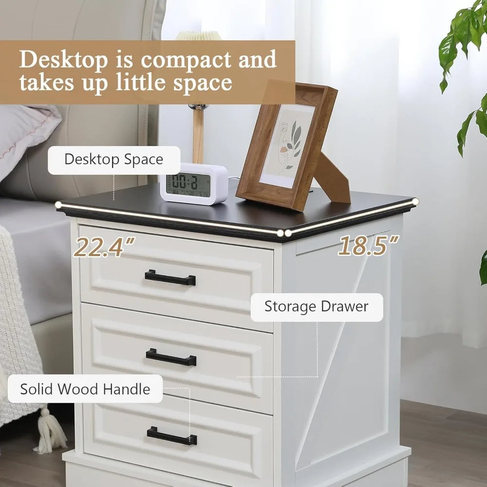 XIAOLANG Farmhouse Nightstands Set Of 2 With Charging Station