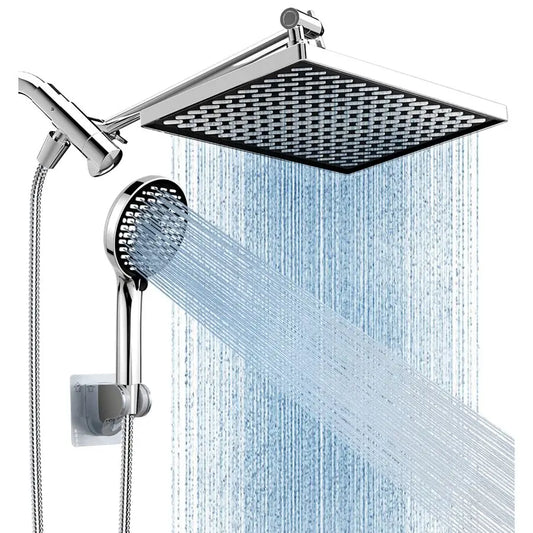 11.8 Inch Rain Shower Head with 6 Modes Handheld Water SprayHigh Pressure Showerhead Combo with 11 Inch Adjustable Extension Arm