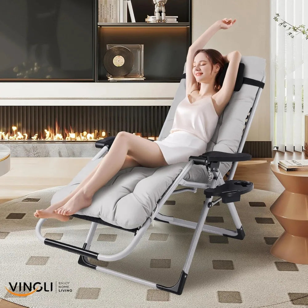 Cushioned Zero Gravity Chair With Removable Cushion And Tray Outdoor