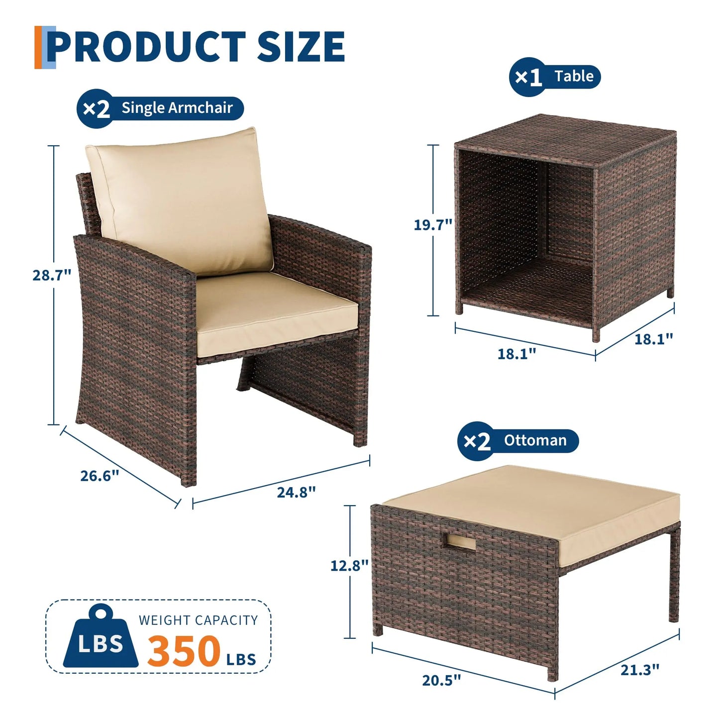 HiMISS All-Weather PE Rattan Patio Set With Two Ottomans