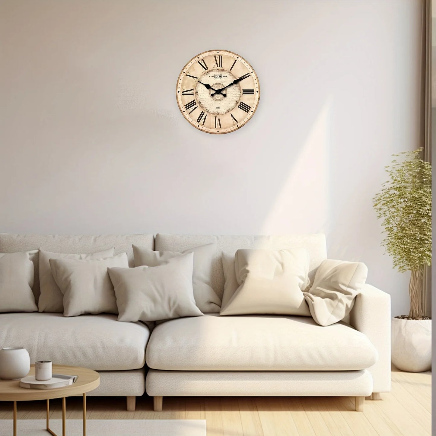 XMSJ Wooden Roman Numeral Wall Clock Analog Silent Battery Powered