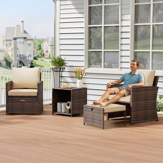 HiMISS All-Weather PE Rattan Patio Set With Two Ottomans