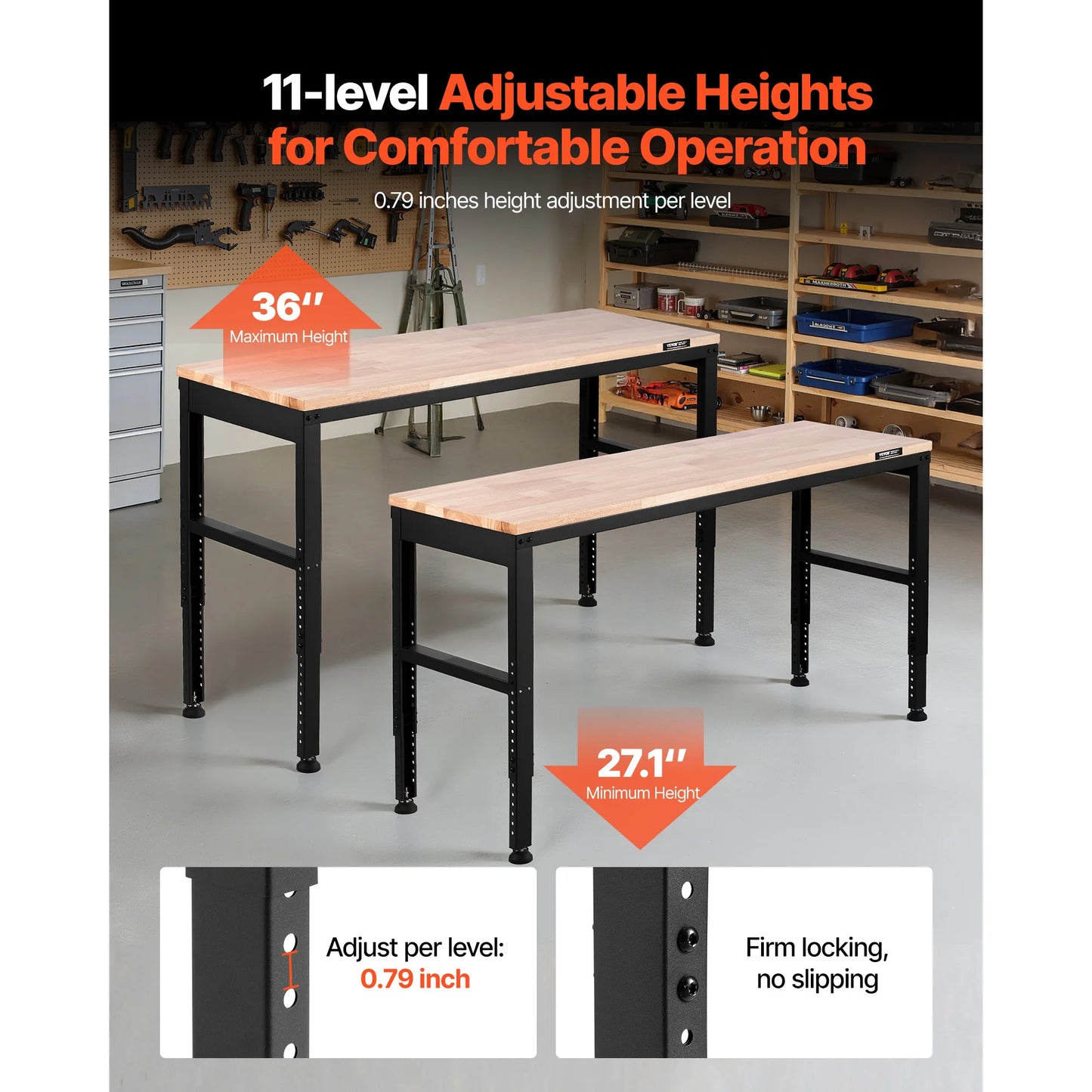 SucceBuy Multi Adjustable Workbench Woodworking Hardwood Work Bench with Power Outlets Foot Pads for Workshop Office Home Use
