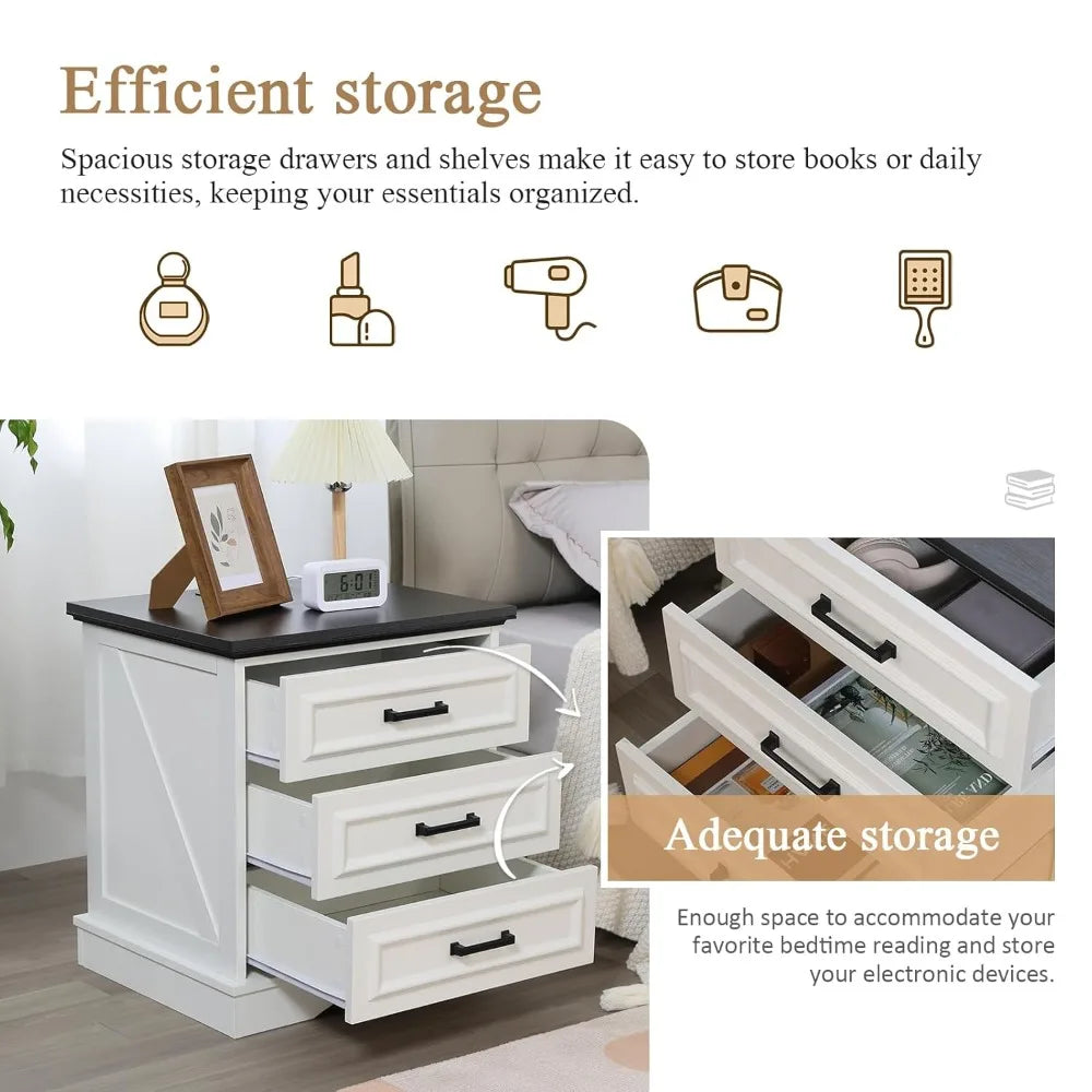 XIAOLANG Farmhouse Nightstands Set Of 2 With Charging Station
