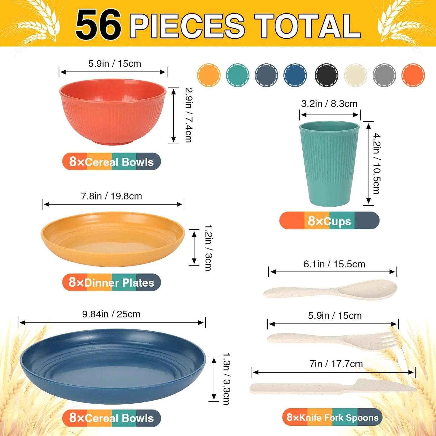 Unbreakable Wheat Straw Dinnerware Set Dishwasher Safe Microwave Safe