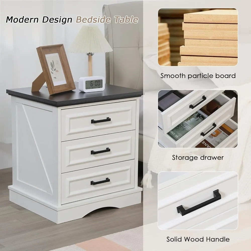 XIAOLANG Farmhouse Nightstands Set Of 2 With Charging Station