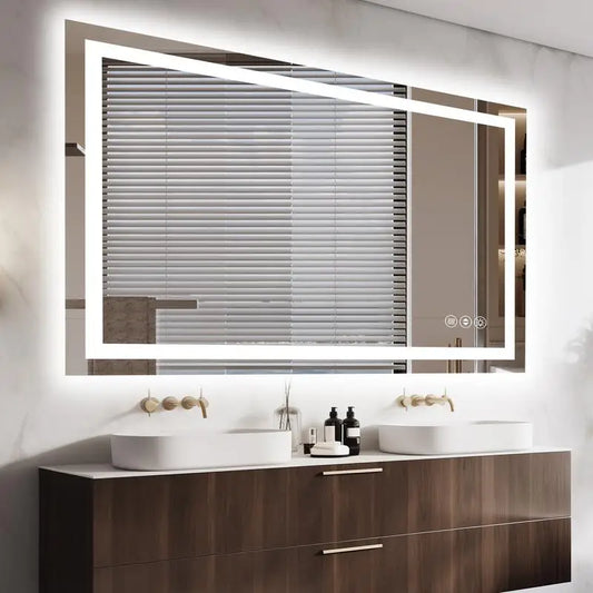 48"x30" Frameless LED Smart Bathroom Mirror, Touch Control, Anti-Fog, Dimmable, Wall-Mounted, Modern Design