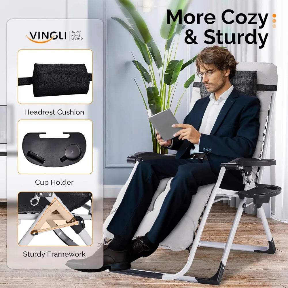 Cushioned Zero Gravity Chair With Removable Cushion And Tray Outdoor