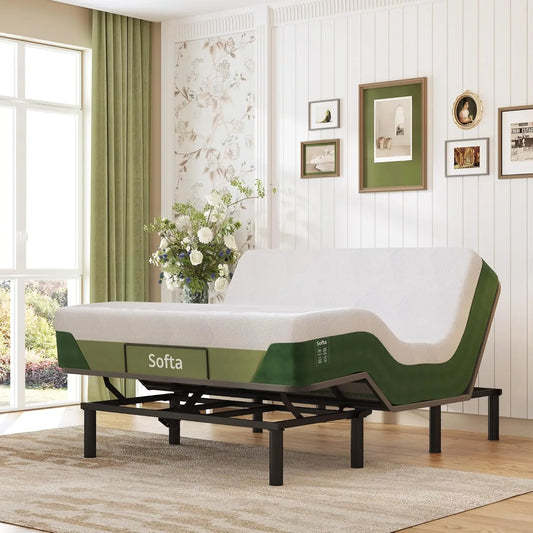Adjustable Queen Bed Frame w/Dual Motor Remote, 6" Gel Memory Foam Mattress, Head & Foot Incline, Customized