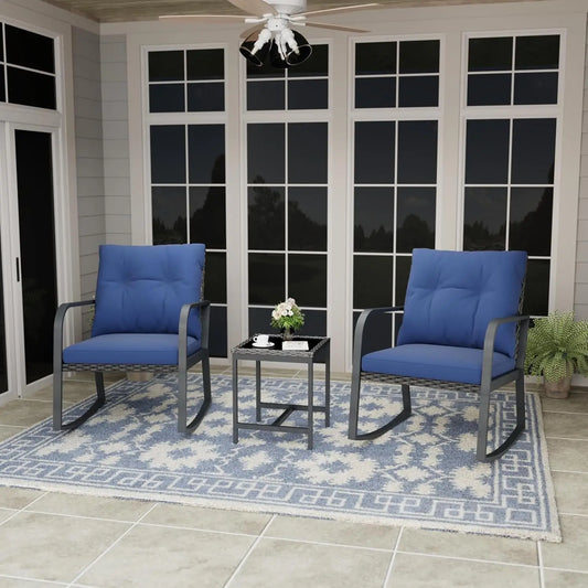 Bistro 3 Piece Patio Furniture Set, Patio Table and Rattan Outdoor Rocking Chairs Set of 2, Outdoor Bistro, Customized