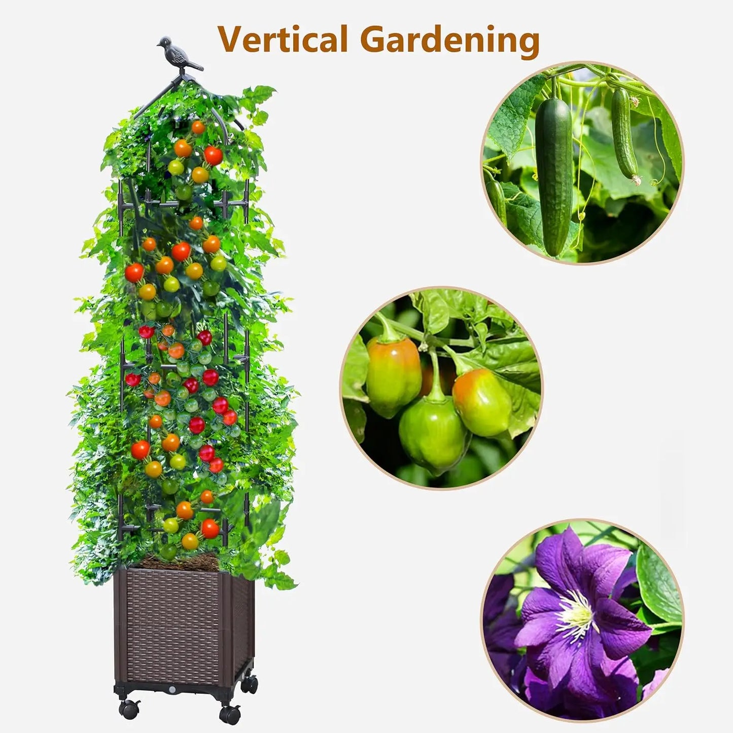 Two Pack Tall Raised Garden Bed With Trellis And Wheels