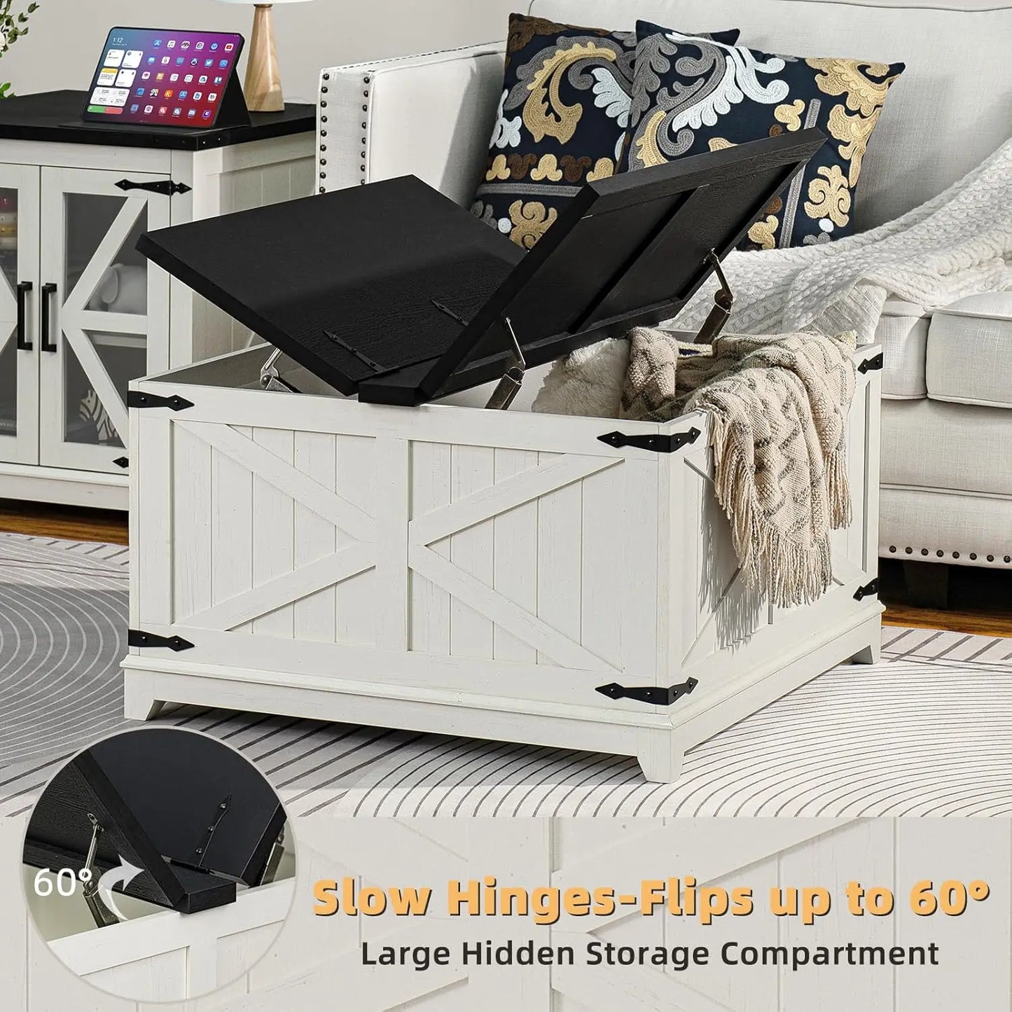 Farmhouse 3 Piece Coffee Table Set With Charging Station