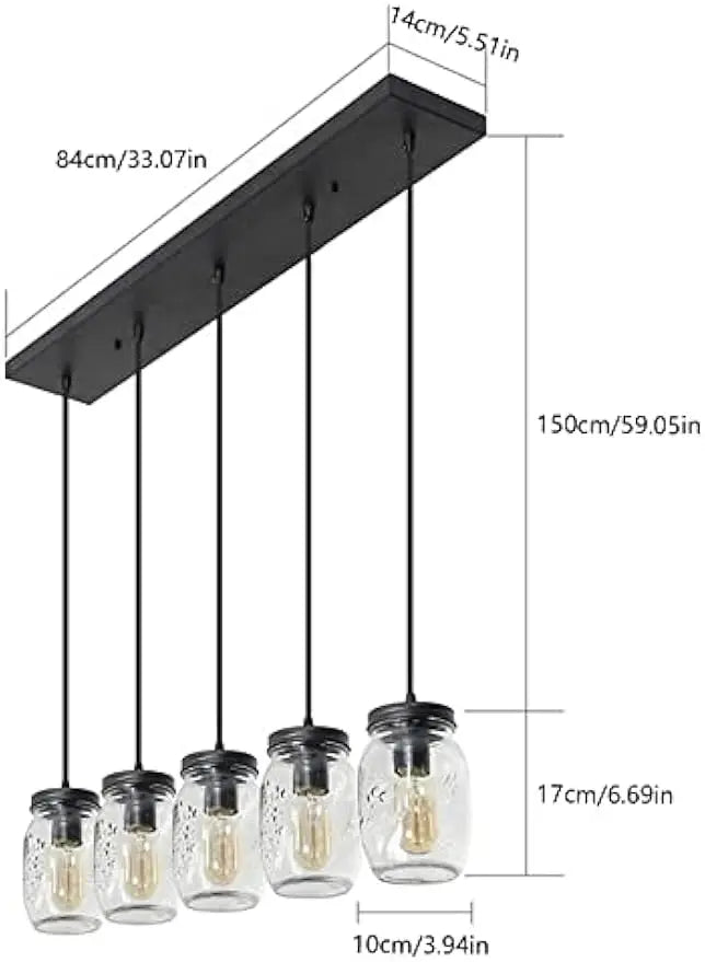 Five Light Mason Jar Chandelier Pendant Light With Glass Shades