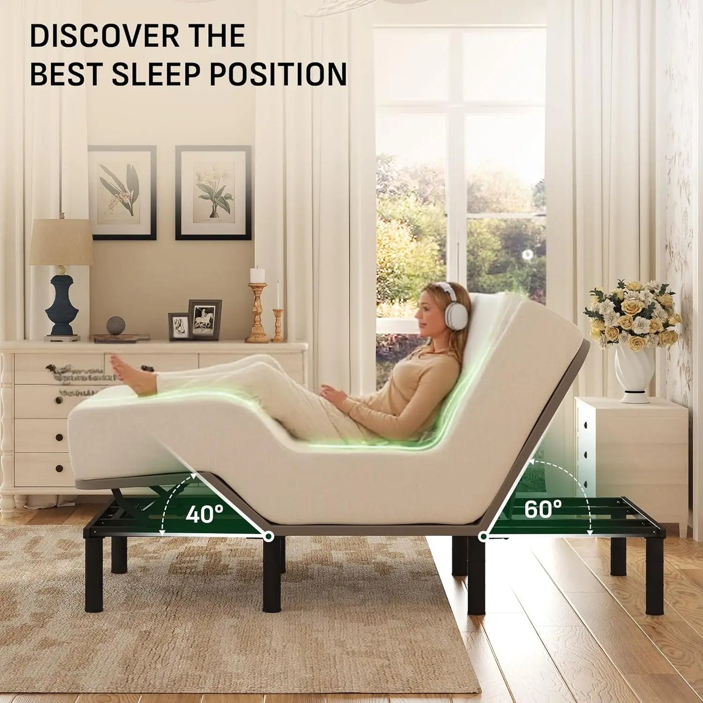 Adjustable Queen Bed Frame w/Dual Motor Remote, 6" Gel Memory Foam Mattress, Head & Foot Incline, Customized