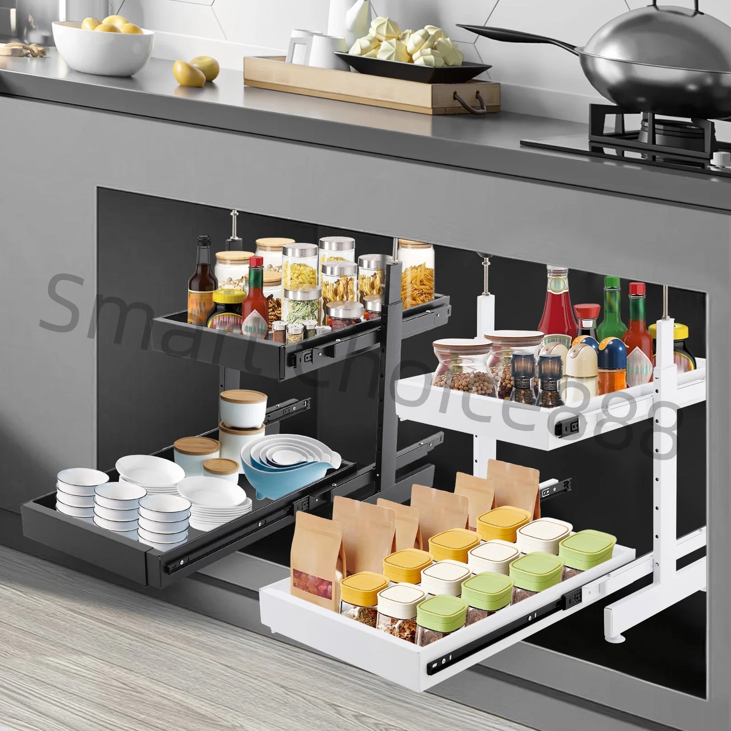 Under Sink Pull Out Pantry Organizer Multi Tier Cabinet Basket