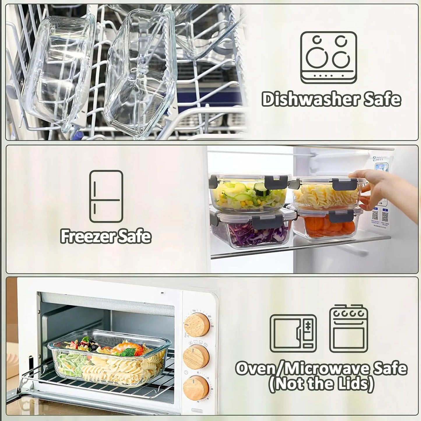 Glass Meal Prep Containers With Lids Airtight Food Storage Set