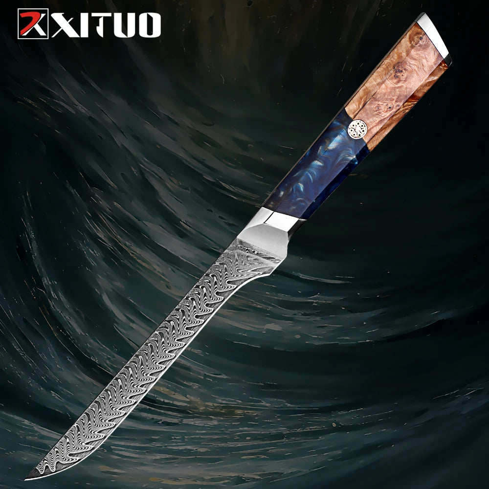 1-9 Pcs Damascus Knife Set Japanese Kitchen Knives VG10 Steel Core Ultra-Sharp Pro Chef Knife Set with Resin & Burl Wood Handles
