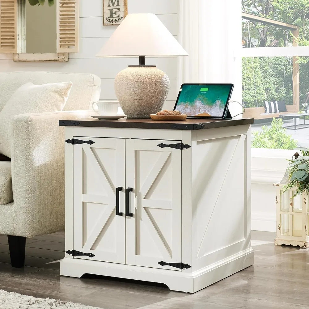XIAOLANG Farmhouse End Table With Charging Station Set Of 2