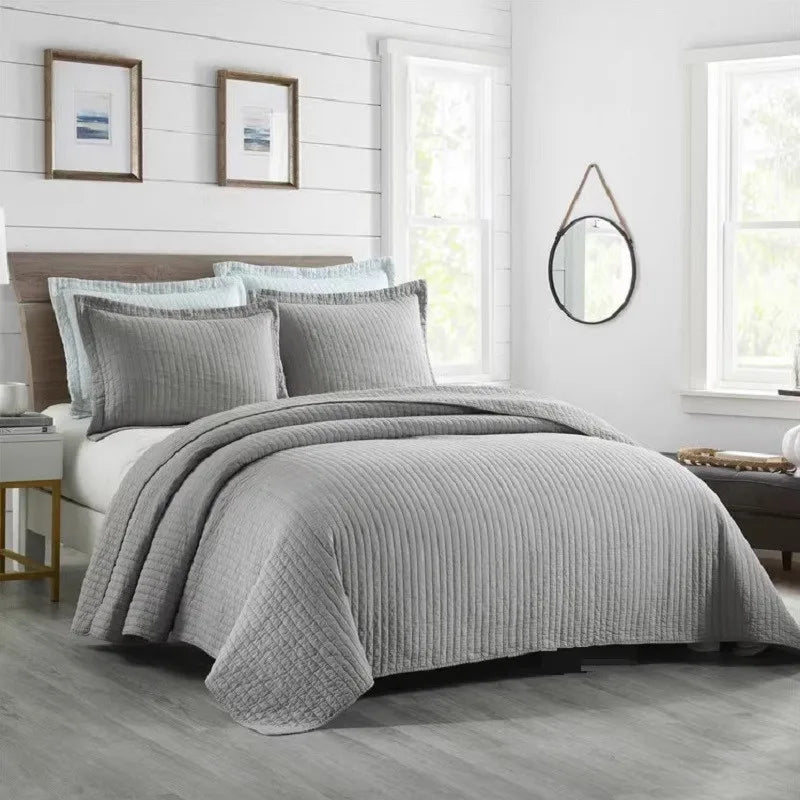 Striped Bedspread on the Bed Cotton Quilt Set Reversible Padded Bed Cover Queen King Size Quilted Blanket Throw Mattress Topper