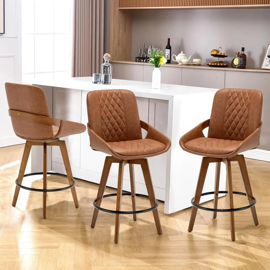 Mid Century Modern Counter Stools Set of 3 Swivel Chairs