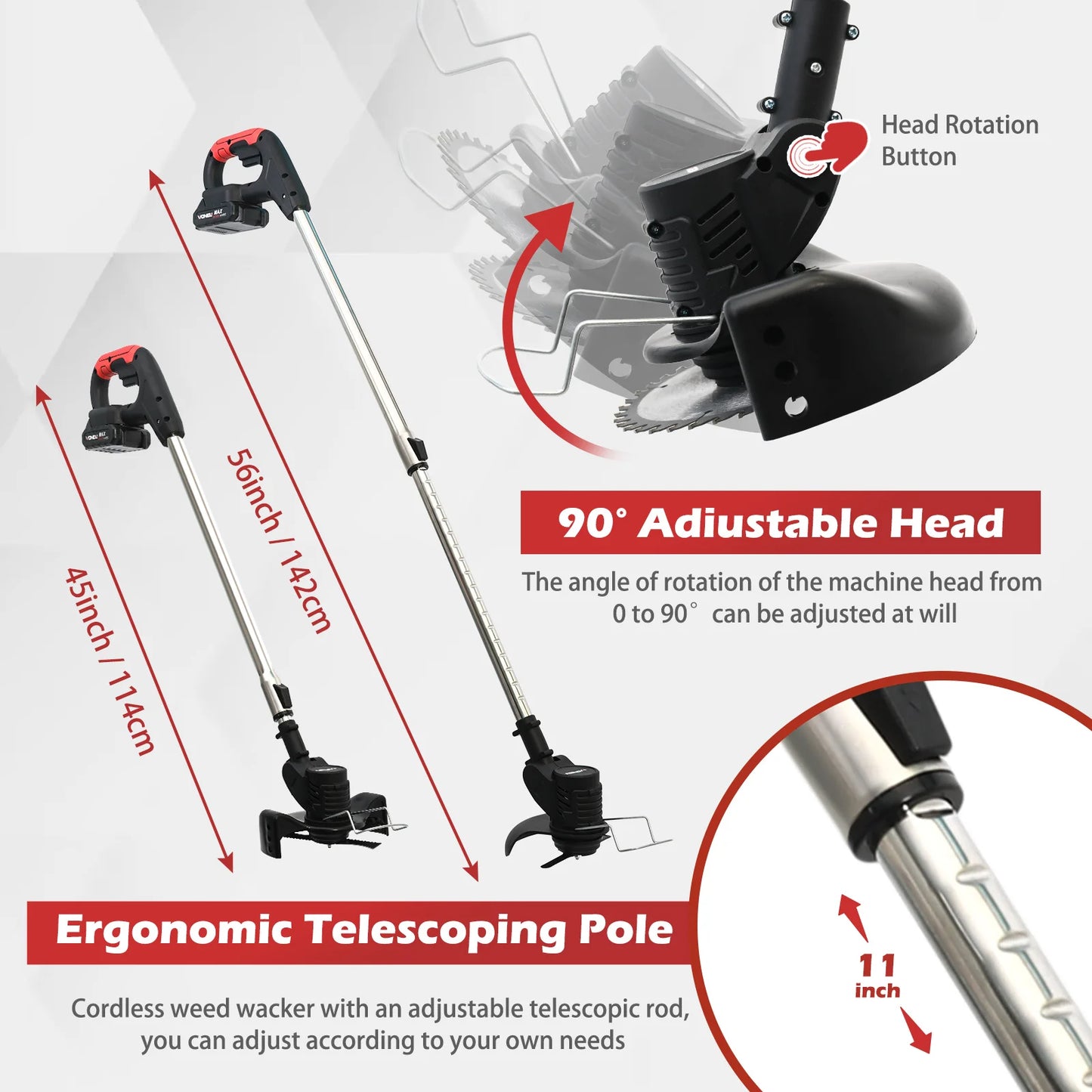 Electric Weed Wacker String Grass Trimmer Cordless with 2x2.0Ah Battery 21V Lightweight Lawn Grass for Garden and Yard Lawn