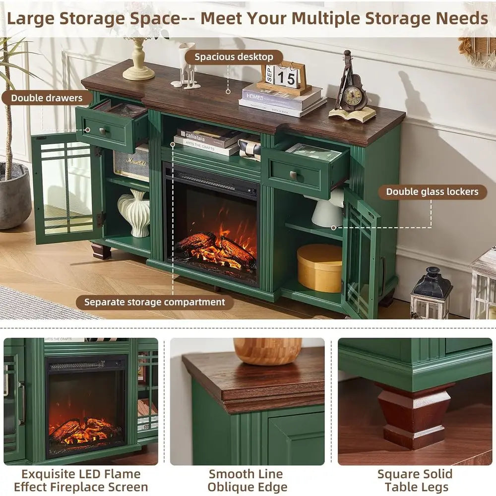 52" Fireplace TV Stand with 18”Silent Electric Fireplace, Farmhouse Entertainment Center for TVs up to 65", 2 Drawers TV Console