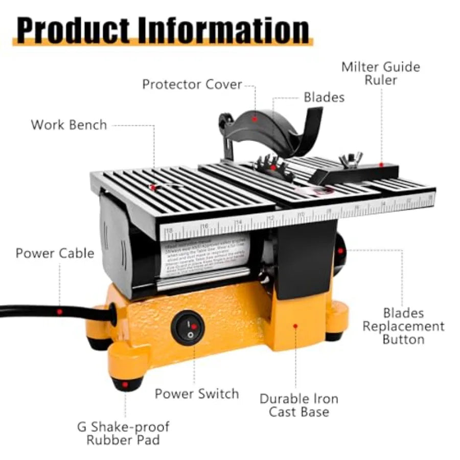 4" Mini Table Saw 60W 110V Portable Miter Saw Table Saw Bench Electric Cutting Machine for DIY Handmade Woodworking Crafts with
