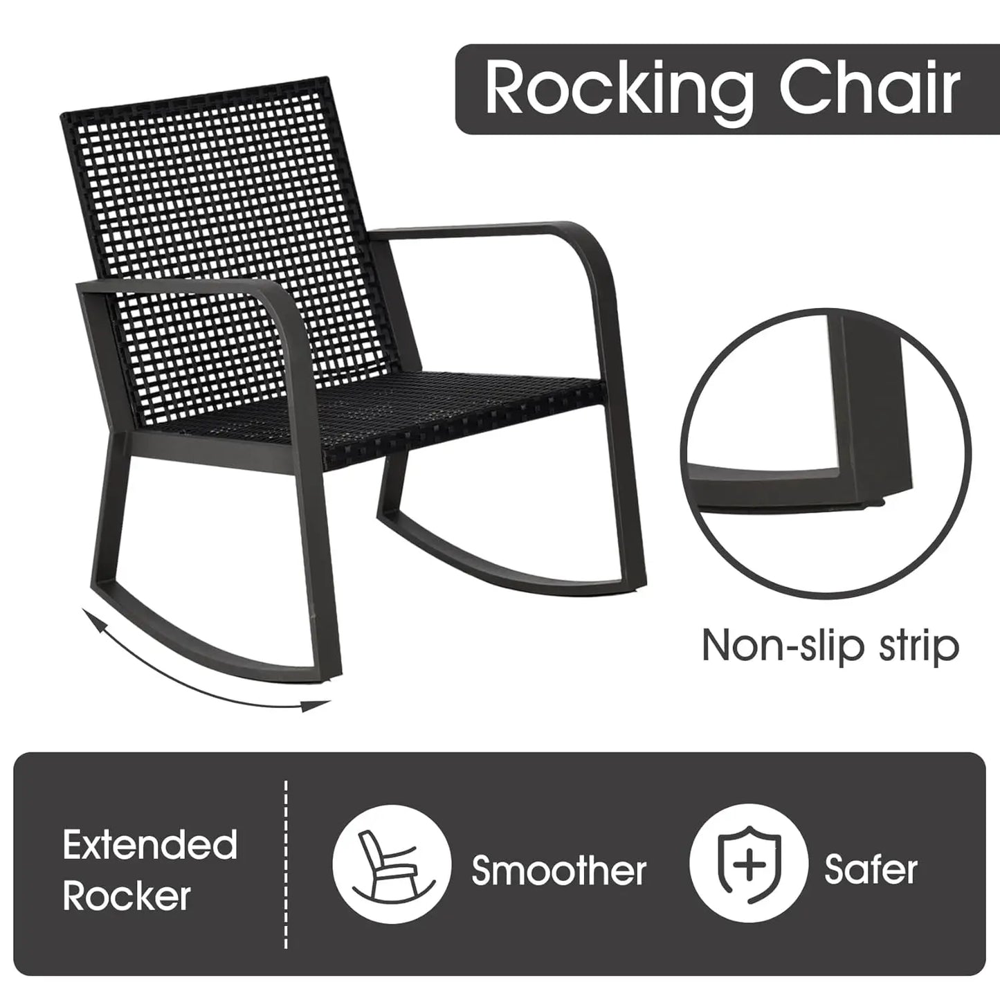 Bistro 3 Piece Patio Furniture Set, Patio Table and Rattan Outdoor Rocking Chairs Set of 2, Outdoor Bistro, Customized