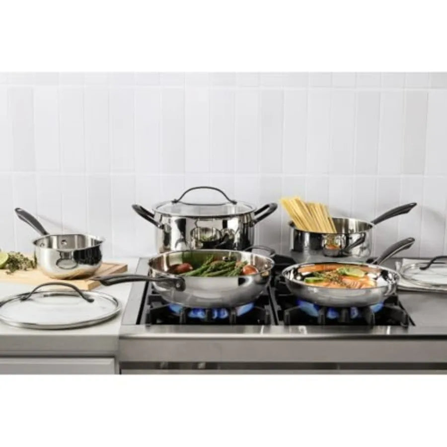 Stainless Steel Cookware Set With Brushed Titanium Finish