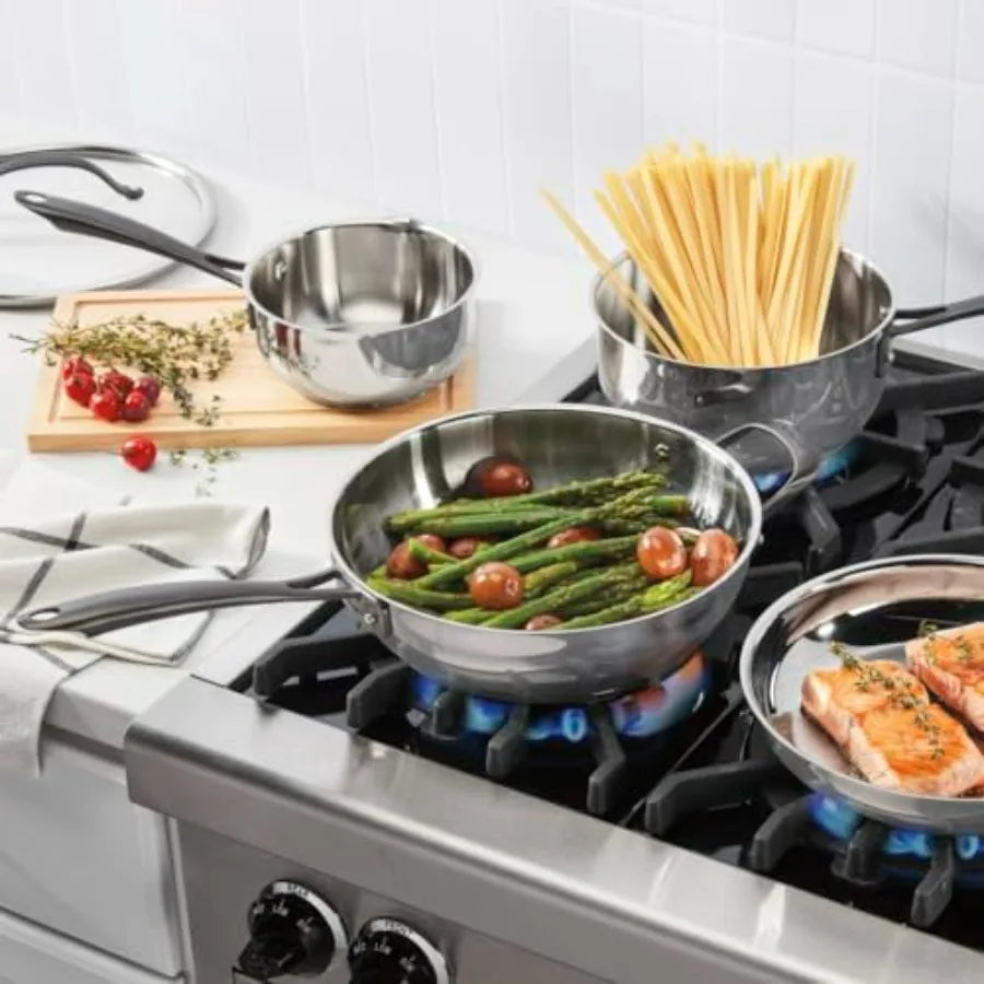 Stainless Steel Cookware Set With Brushed Titanium Finish