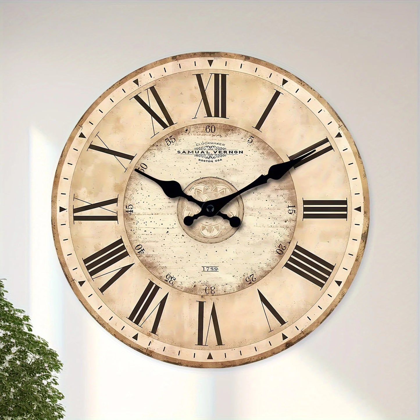 XMSJ Wooden Roman Numeral Wall Clock Analog Silent Battery Powered