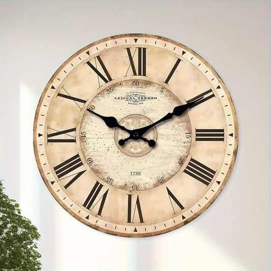 XMSJ Wooden Roman Numeral Wall Clock Analog Silent Battery Powered