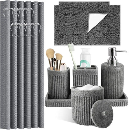 XMSJ Resin 8-Piece Bathroom Set With Shower Curtain And Rugs