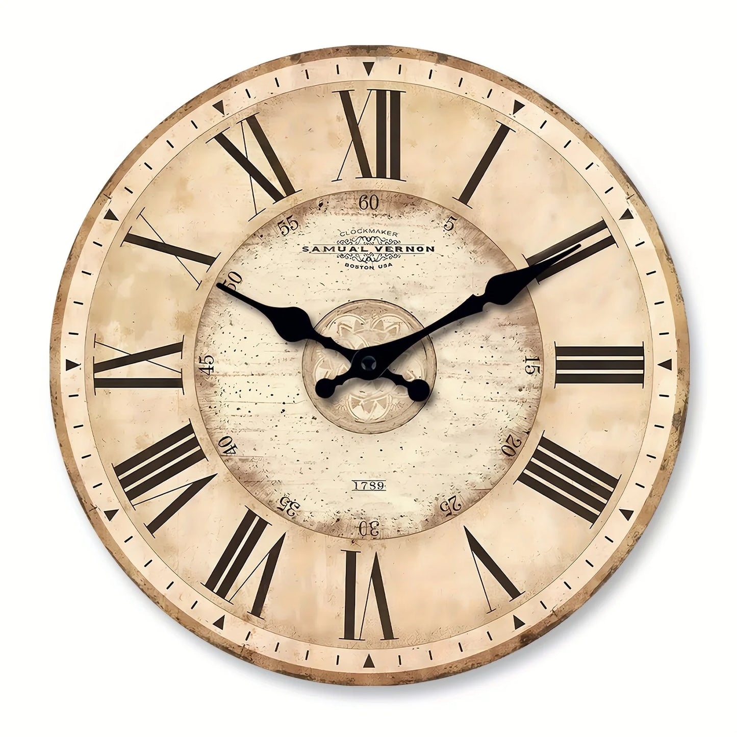 XMSJ Wooden Roman Numeral Wall Clock Analog Silent Battery Powered