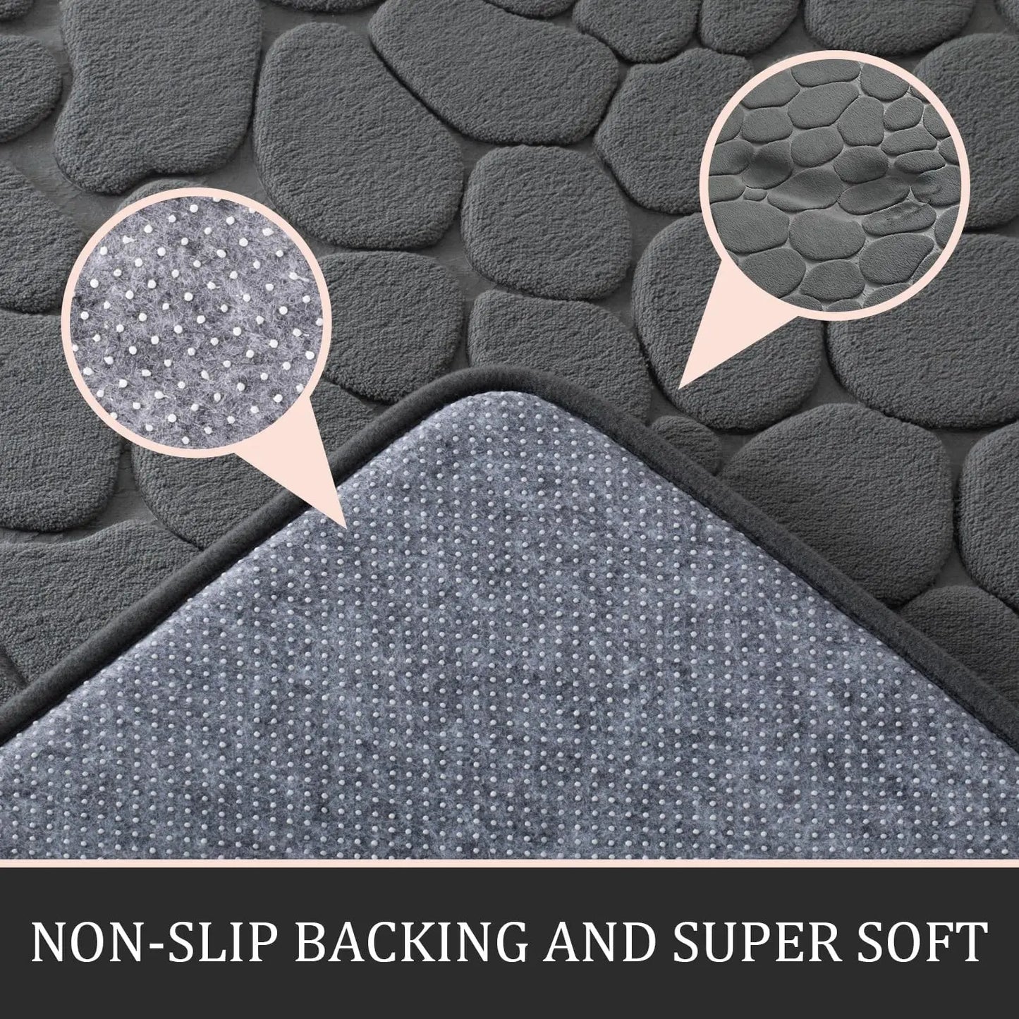 5-Piece Dark Grey Memory Foam Bathroom Rug Set, Non-Slip Water Absorbent Washable Mats for Sink, Toilet & Floor