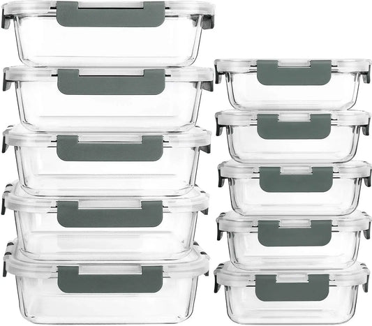 Glass Meal Prep Containers With Lids Airtight Food Storage Set